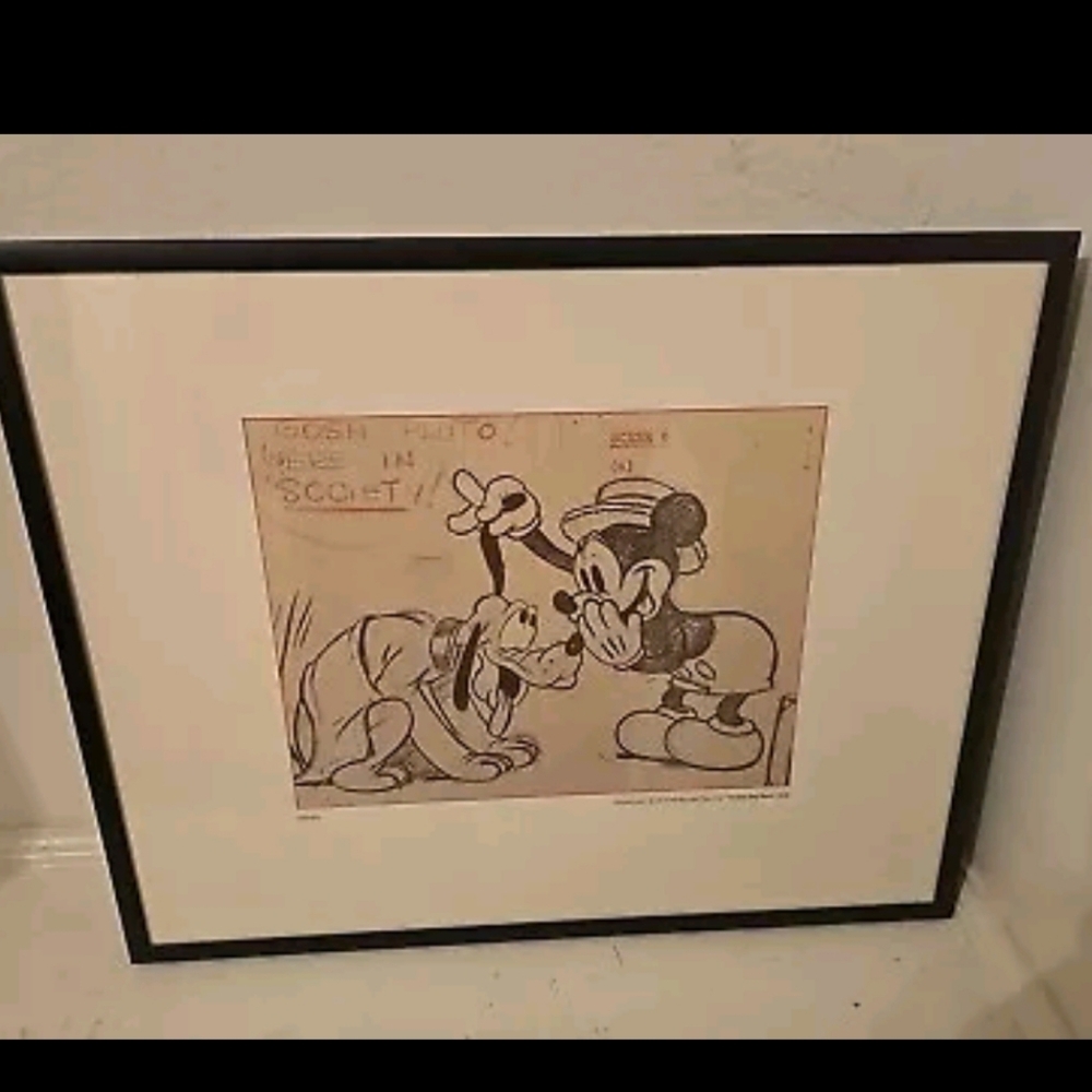 DISNEY MICKEY & PLUTO  "SOCIETY DOG SHOW"  1939 ORIG. STORY SKETCH MATTED FRAMED